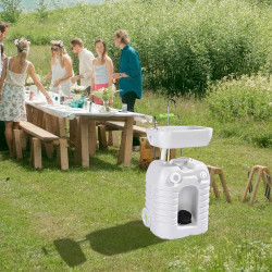 Fregadero portátil de camping con toallero y dispensador de jabón, soporte  para lavabo de mano con ruedas rodantes, para eventos al aire libre