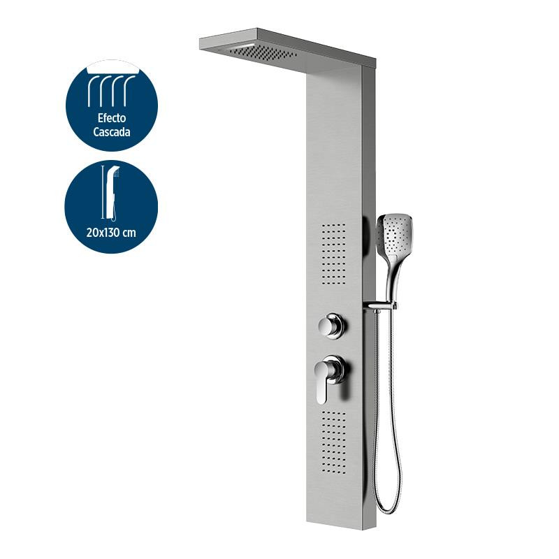 Columna de ducha NEGRA termostatica con rociador de 25cm, alcachofa y barra  regulable