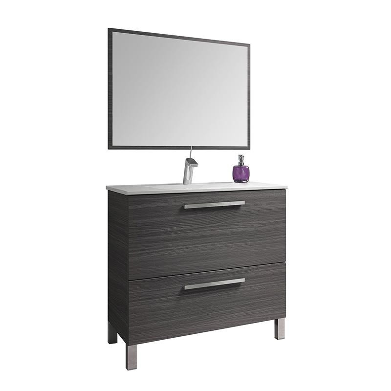 Mueble de baño o aseo con espejo a juego color gris ceniza 80x80x45cm SIN  lavabo