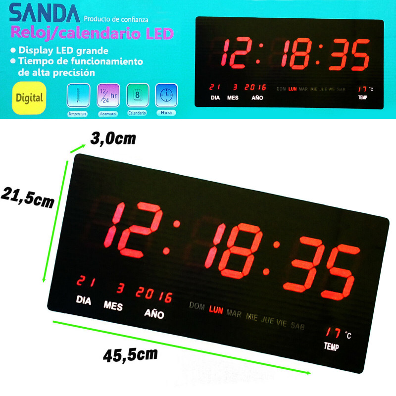 Sanda Reloj de Pared Digital con Calendario SD-4129