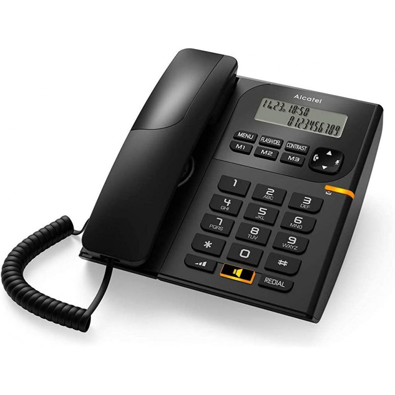 TELEFONO FIJO SOBREMESA ALCATEL T78, RELLAMADA AL ULTIMO NUMERO, CONTROL  DEL VOLUMEN DEL TIMBRE, COLOR NEGRO
