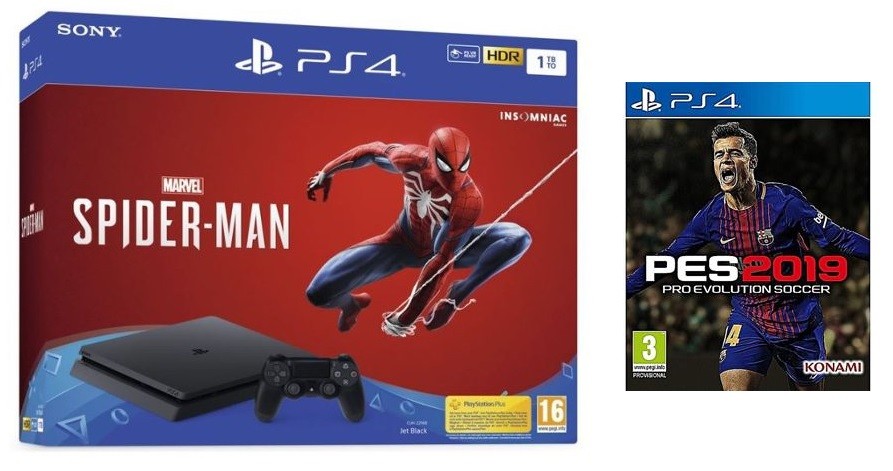 Playstation 4 Slim Black 1 Tb Juego Spiderman Pes 2019 Mando Inalambrico Dualshock Sony