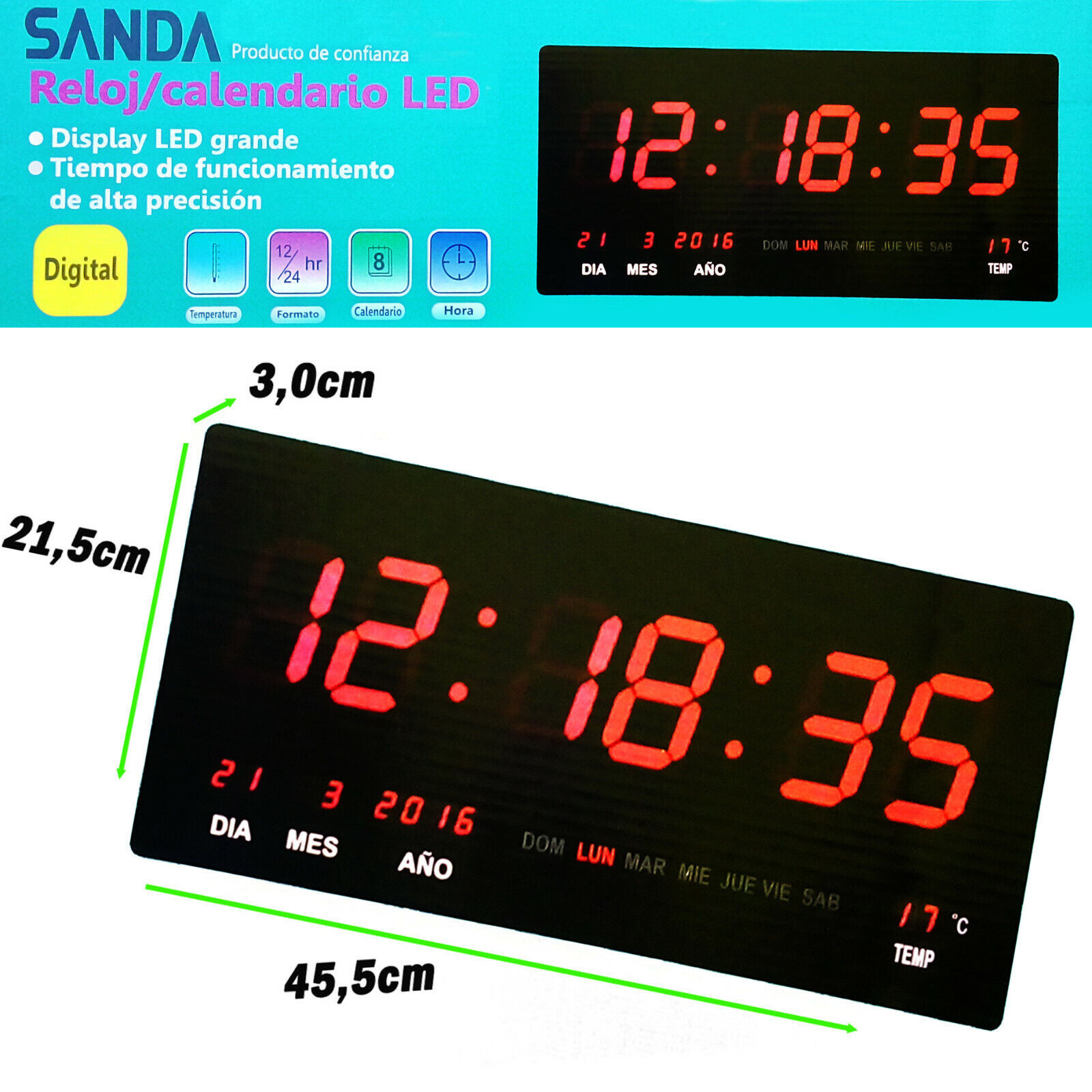 Reloj De Pared Y Mesa Digital Oficina Temperatura Calendario